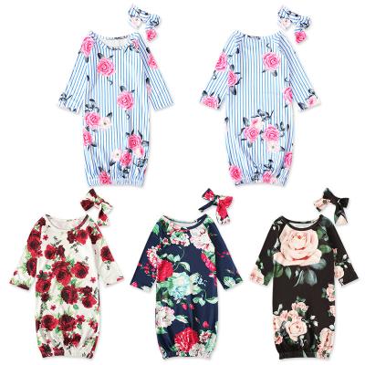 China Breathable Two Pice Set Long Sleeves Pink Toddler Baby Stroller Sleeping Bag Bags Headband Stripe Floral Kids Dress Infant Overalls for sale