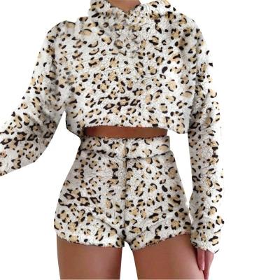 China Breathable 2020 winter autumn tie dyed leopard print plush women hooded sweater shorts ladies clothes sets girl sportswear for sale