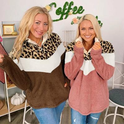 China Anti-wrinkle ladies color block leopard print face plush fur coat women double jacket for sale