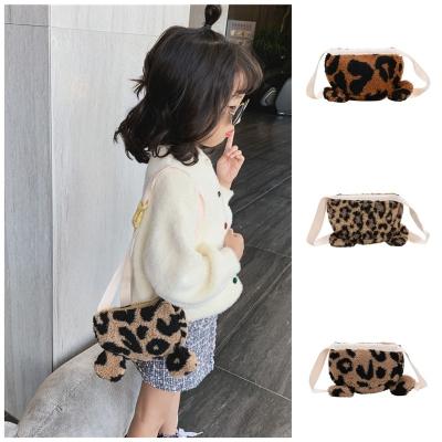 China Durable Cashmere Teddy Bear Print Leopard Cartoon Fashion Poms Single Shoulder Baby Bags Children Kids Girls Handbags for sale