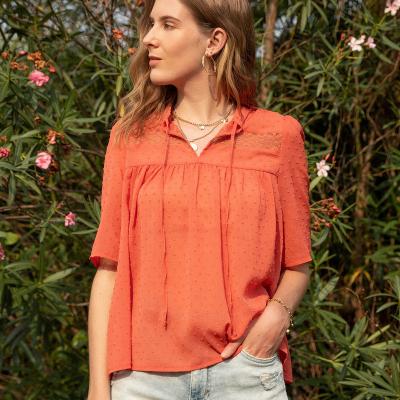 China Customized Breathable Women Clothing Women Sheer Half Sleeved Blouses Shirt Summer Blouses For Women for sale