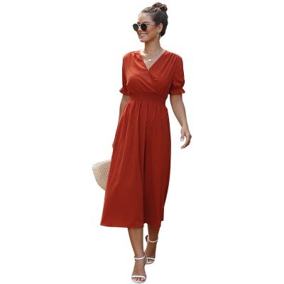 China Breathable Women Dresses Short Maxi Sleeves Ladies V Neck Dresses Casual Elegant Women Summer Dresses Women Lady for sale