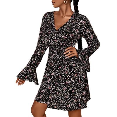 China Anti-Static Customize Women's Sexy V-Neck Women's Long Floral Sheath Midi Casual Dresses for sale