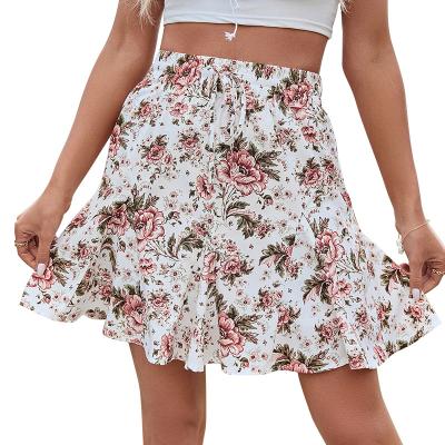 China Breathable High Waist Mini Skirt Pleated Sweet Casual Mini Skirt Woman Floral Print Ruffled A-Line Skirts for sale