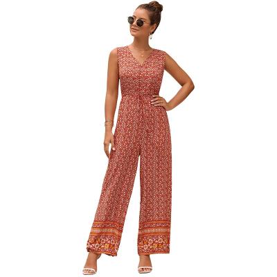 China QUICK DRY Sleeveless V-neck Women's Fashion Chiffon One-Piece Rompers Overalls Loose Summer Pant Suits For Women for sale