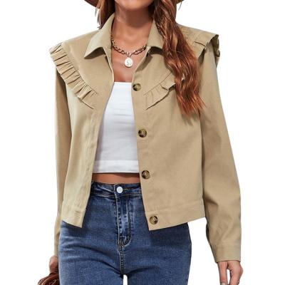 China Khaki Jacket Street Women Anti-wrinkle Solid Color Cool Ruffle Casual Sports Coats for sale