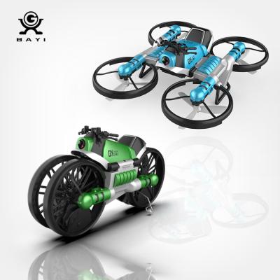 China Air Trajectory Toy Deformation Earth Travel 2 in 1 Watch Commander Deformation RC Quadcopter Drone Motorcycle Toy with HD Camera for sale