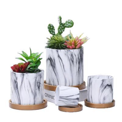 China Modern Planters with Tray For Indoor Marble Flowerpot for Succulent Cactus Pottery Potted Plant Ceramic Pot for Home Decoration for sale