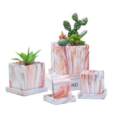 China Modern Planters Fit Marble Flowerpot For Plants Succulent Cactus Potted Plant Ceramic Pot With Tray For Home Decoration for sale