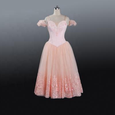 China AP110 La Fille Mal Gardee Girl Pink Professional Long Dress Coppelia Soft Ruffles Costume Ballet Giselle Ballet for sale