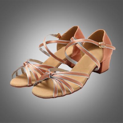 China S5528 Satin Latin Dance Shoes Kids/Girls High Heel Ballroom Latin Dance Shoes Girls Latin Ballroom Dancing Shoes for sale