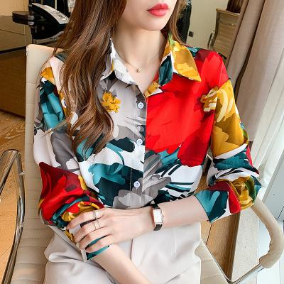 China Breathable Chiffon Shirt For Women Spring And Autumn New Flower Shirt Slim-Fit Fashionable Top for sale