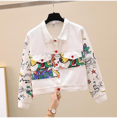 China Fashionable Women's College Style Loose Denim Jacket Graffiti Personality Jacket Windproof Cargo Jacket for sale