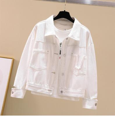 China 2022 fall women's anti-pilling cargo denim jacket fashion white outdoor loose denim jacket for sale