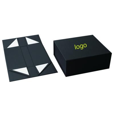 China Recycled Materials Custom Logo Luxury Black Rigid Cardboard Folding Foldable Ribbon Magnetic Paper Gift Packaging Boxes for sale