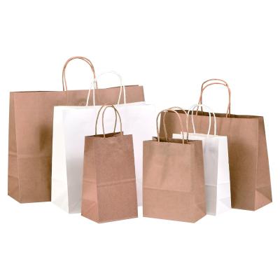 China Recycled Materials Luxury Custom Printed Your Own Logo White Brown Kraft Gift Craft Shopping Paper Bag With Handles for sale