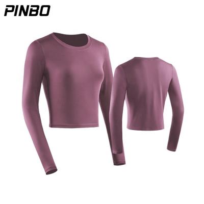 China New summer style women yoga garment sexy antibacterial GYM fitness long compression shirt fashion dance crop top for sale