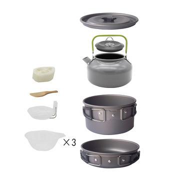 China Wholesale 2 or 3 Person Durable Outdoor Aluminum Alloy Camping Cookware Cookware Set for sale