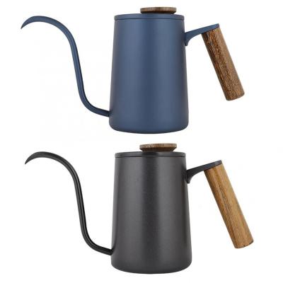 China 2021 New Design 600ml Stainless Steel Handle Drip Coffee Viable Pot With Lid Spout Long Mouth Coffee Kettle for sale