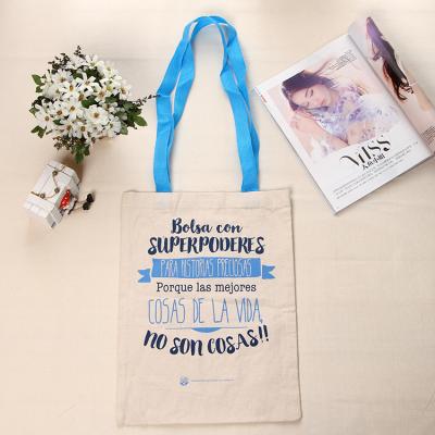 China Custom Made Reusable Eco-Friendly Recycled Handled Logo Size Women's Tote Handled Shopping Cotton Canvas Bag for sale