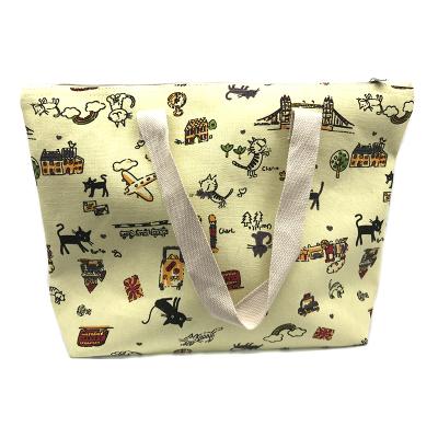 China Japan Style Printed Canvas Tote Shopping Bag Foldable Grocery Bags Reusable Supermarket Handbag for sale