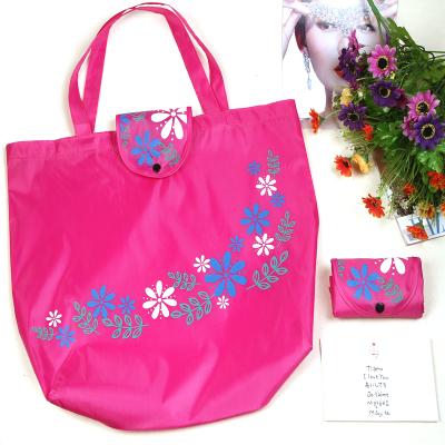 China Wholesale Cheap Custom Folding Reuse Reusable Shopping Bag Pouch Eco Pink Handbag Tote Bag for sale