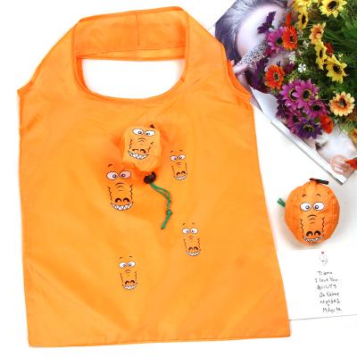 China Orange Shopping Folding Tote Bag Hot Selling Logo Print Eco Polyester Bag Reusable Cheap Foldable Grocery Bag for sale