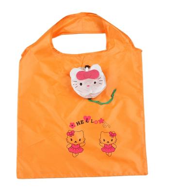 China Universal Folding Tote Bag Custom Cartoon Cat Polyester Portable Folding Environmentally Friendly Shopping Bag for sale