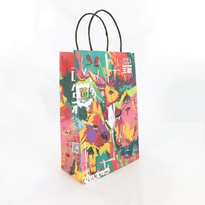 China Reused Materials Logo Printed Cheap Eco Recycle Custom Take Away Food Packaging Craft Paper Bag With Handles for sale