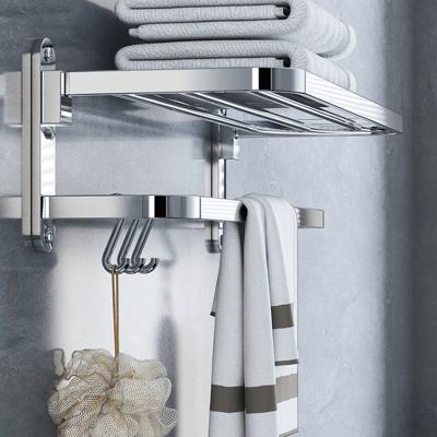 China Anti corrosion chrome plated finishing foldable stainless steel towel rack with hooks for residential hotel home bathroom for sale