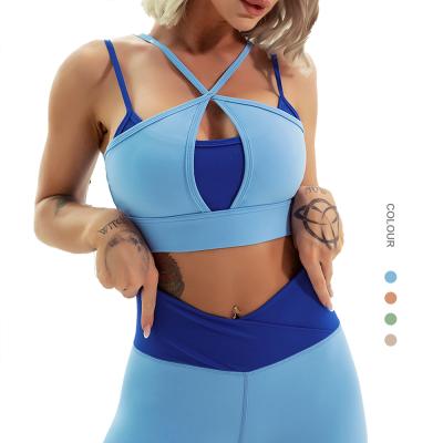 China Hollybabe Color Waist Color Women Gym Breathable Custom Casual Yoga Sports Two Piece Shorts Set Sleeveless Top Stitching Shorts Pants for sale