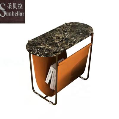 China New Design Metal End Coffee Table Modern Modern Marble Top Sofa Side Corner Table With Magazine Rack for sale