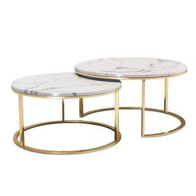 China Hot Selling Round Shape Metal Side Table Marble Top Gold Marble Center Stainless Steel Stainless Steel Round Shape Modern for sale