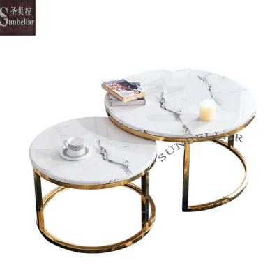 China Furniture Modern Golden Mordern Marble Center Table Design Living Room Steel Coffee Table Round Marble Top Tea Table for sale