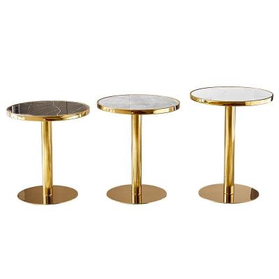 China Regular Design Luxury Coffee Table Round Table Marble Top Center Metal High Leg Stainless Steel Chat Meeting Table for sale