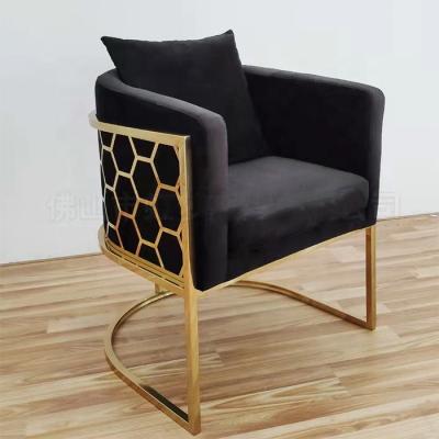 China Modern blue simple sofa chair stainless steel frame velvet upholstery modern hotel factory Foshan design for sale