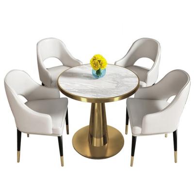 China Hot Selling Luxury Quality Modern Dining Chair and Modern Home Furniture Wood Dining Room Chair Gold Leather Metal Legs Chair and Tables for sale