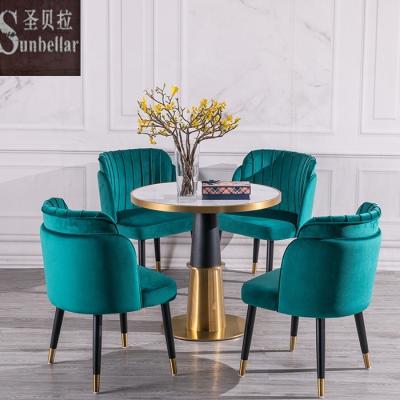 China Modern dining set round marble top cafe restaurant table and chairs wooden legs with steel cover modern dining table set 2chairs for sale