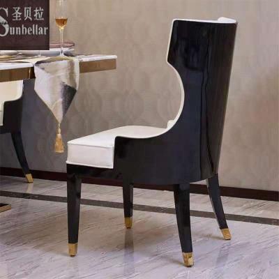 China Contemporary Modern Luxury Villa Home Upholstered Leather Royal Wooden Curved Dining Chair Scullery Chairs for sale