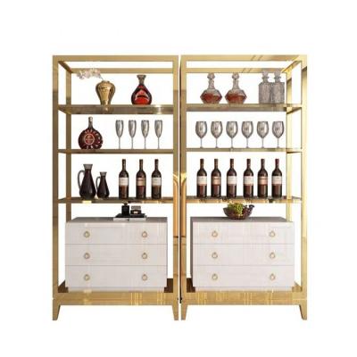 China PANEL wine cabinet luxury drawers gold stainless steel display cabinet modern wooden dining room furniture for sale