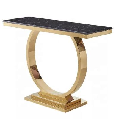 China Modern design luxury marble console table gold stainless steel ring shape decoration table top living room furniture for sale