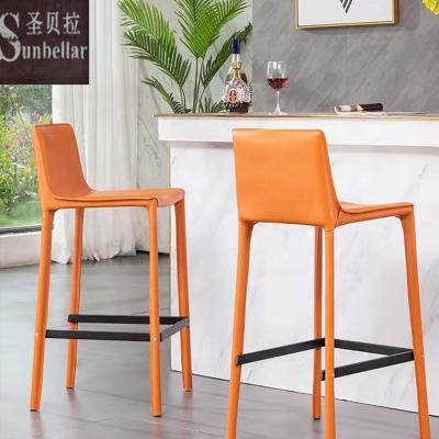 China Modern hot sale home umpire chairs bar stool imitate real leather modern kitchen chairs metal hotel bar restaurant furniture for sale