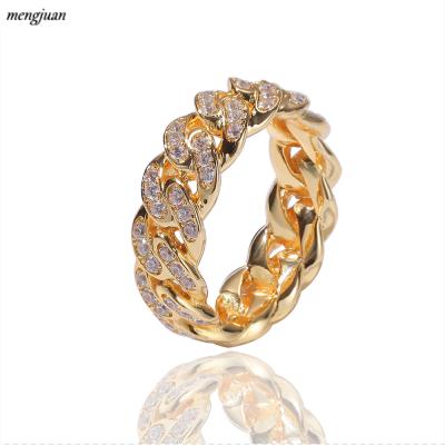 China Hiphop Zhejiang Iced Out Cuban Zirconia Chain Rings For Men 18K Gold Plated Cuban Ring CZ Diamond Jewelery for sale