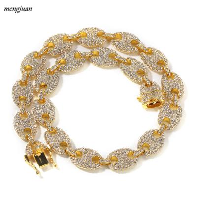 China Hiphop Zhejiang Bling Iced Out Bean Nose Chain Hitters Jewelry Custom Rhinestone Necklace Gold Coffee Pig for sale