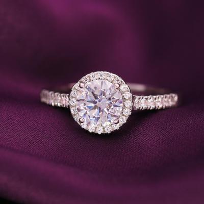 China TRENDY 2021 Round Cut Halo Wedding Rings Girl's Jewelry S925 Silver Engagement Ring With Zircon Jewelry Women Wedding Rings for sale