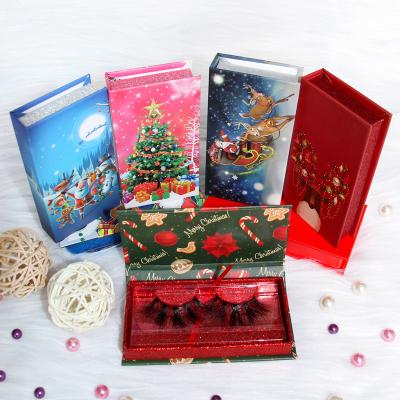 China Long Natural Christmas Lashes Gift Box Christmas Eyelashes Custom Packaging Box With 3D Real Mink Fur Eyelashes for sale