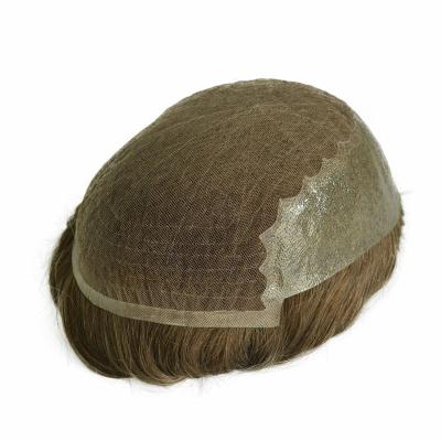 China Natural Lace PU Men Toupee for 100% Human Hair Man Weave Wigs Hairpieces Unit Patch System for sale