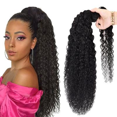 China Vigorous Real Brazilian Kinky Curly Wrap Around Ponytail Human Hair Extensions Black for sale