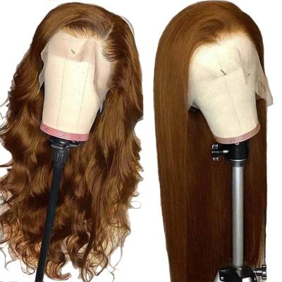 Cina 12-34 Inch Raw Indian Real Chestnut Brown Hair Wig HD Trasparente Parrucca Frontale in pizzo svizzero in vendita