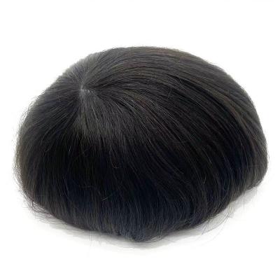 China Full Hand Tied Human Hair Topper 6inches Length Super Thin Skin Base PU Toupees for Men for sale